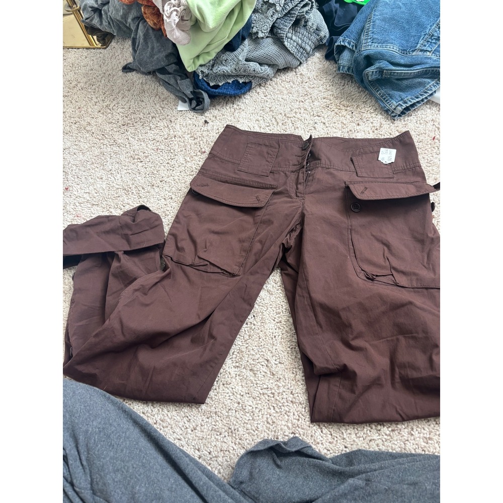 Y2K Cargo Utility Pants Cache Brown High Waisted Cotton Straight Leg Trousers 0